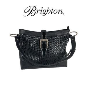 Brighton Black Leather Basket Weave Handbag